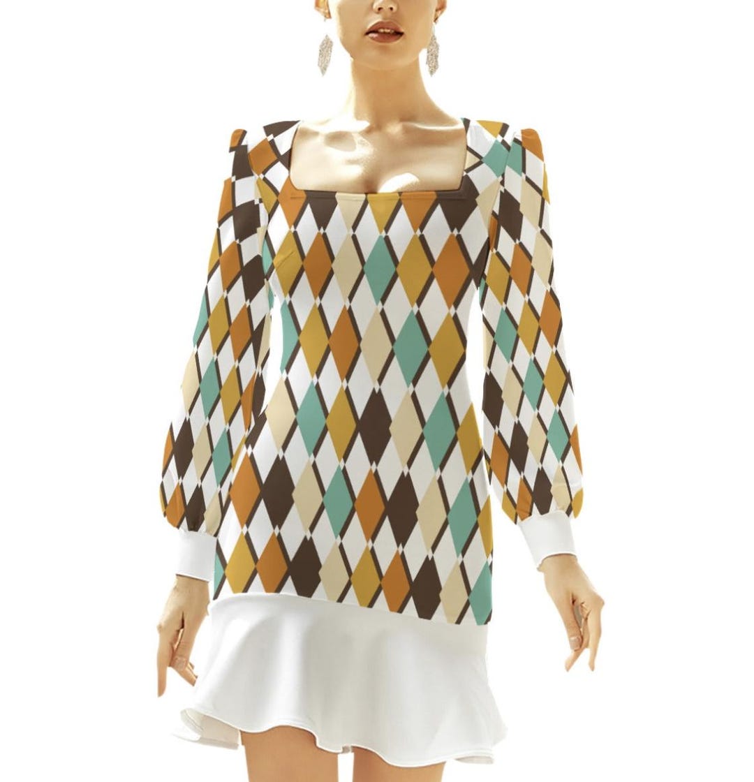 Mod Go-go Dress -diamond Mini Dress, MCM Ruffle Bottom Swing Dress - Etsy