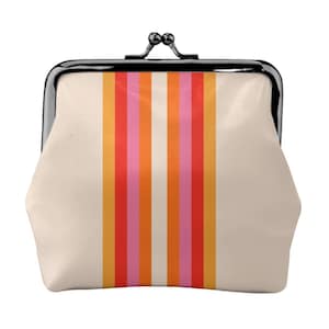 Retro Hippie Stripe Coin Purse Bag - Vegan Leather Groovy Retro Change Purse