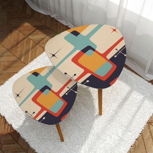 Atomic Cat moderne bijzettafels uit het midden van de eeuw – MCM Retro Space Age salontafelset voor kleine ruimtes