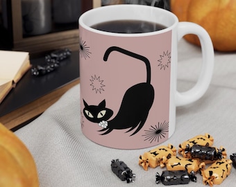 MCM Atomic Cat Coffee Mug, (11oz) Vintage Sexton Cat Coffee Cup