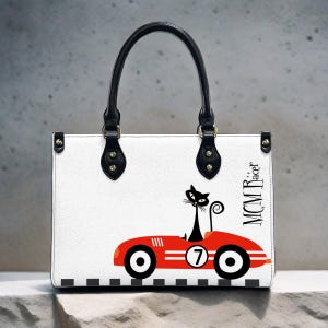 Retro MCM Racer Handbag, Atomic Cat in Pearls Handbag -3 Sizes- Vegan Leather 1950s Atomic Style Purse