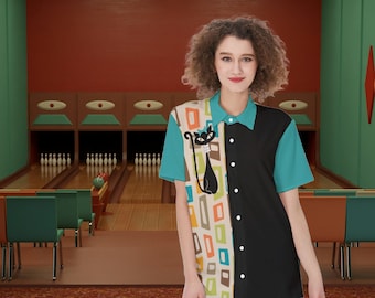 Atomic Cat In Pearls Bowling Shirt for Women