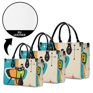 Retro MCM Atomic Cat in Pearls Handbag -3 Sizes- Vegan Leather 1950s Atomic Style Purse