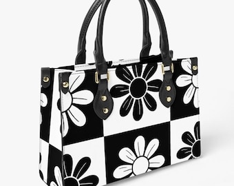 Retro MCM Black Flower Handbag, Mid Century Handbag -3 Sizes- Vegan Leather 1950s Atomic Style Purse