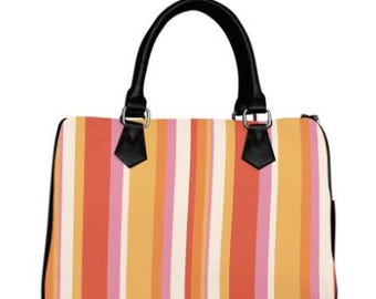 Retro Groovy Stripe Handtasche - Vegan Leder Barrel Geldbörse im Stil der 1960er Jahre