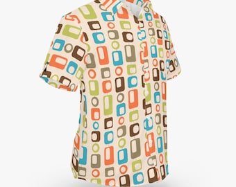 MCM Retro Atomic Button Shirt- Casual Short Sleeve Dress Shirt