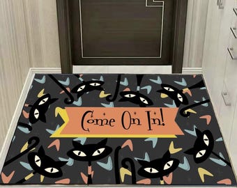 Atomic Cat Door Mat, MCM Welcome Mat, Come On In Door Mat, Welcome Rug