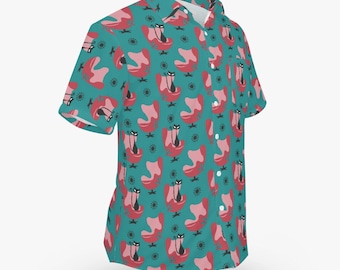 MCM Atomic Cat Button Shirt- Casual Short Sleeve Dress Shirt