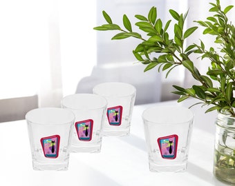 Atomic Cat Whisky Glass 1/2/4 pc set,  Sexton Cat Rocks Glass, Double Old Fashioned Glass