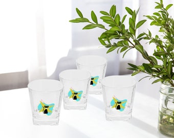 Atomic Cat Whisky Glass 1/2/4 pc set, Sexton Cat Rocks Glass, Double Old Fashioned Glass