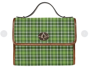 Retro Green Gingham Plaid Handbag - Vegan Leather 1950s Style Purse