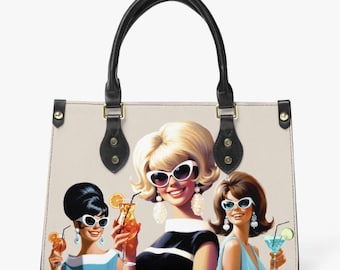 Retro Ladies Handbag, Mid Century Modern Handbag -3 Sizes- Vegan Leather 1950s Atomic Style Purse Black or Cream Handle