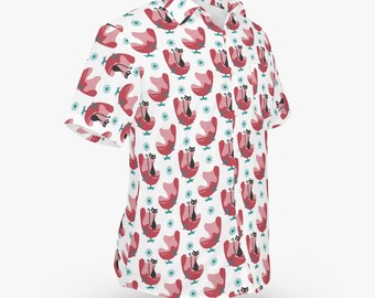 MCM Atomic Cat Button Shirt- Casual Short Sleeve Dress Shirt