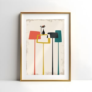 Mid-Century Modern Atomic Cat In Pearls Poster