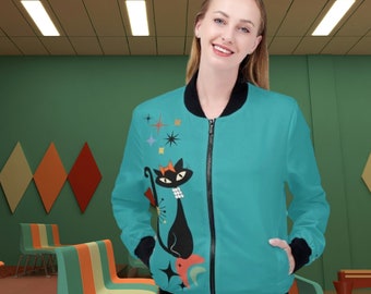 Atomic Cat in Pearls Jacket-bowling jacket
