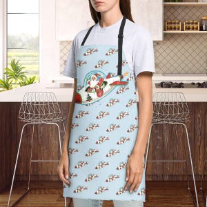 サンタ宇宙船クリスマスエプロンMCMレトロエプロンキッチュMCMグリルマスター-ミッドモッドキッチン、50年代キッチンデコレーション