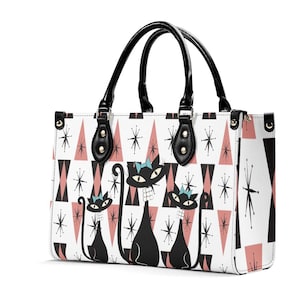 Retro MCM Atomic Cat in Pearls Handbag -3 Sizes- Vegan Leather 1950s Atomic Style Purse
