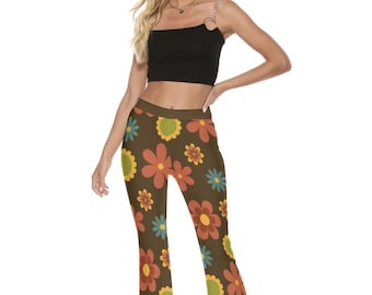 Retro Flare 70's Pants, Flower Power Go-Go Pants - Wide Leg Hippie Pants