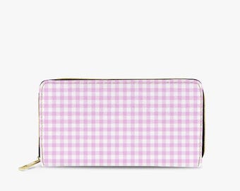 Portfel w kratkę Gingham w stylu retro - skórzana kopertówka Groovy Retro