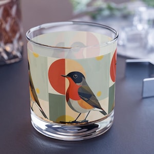 MCM Vintage Retro  Robin Cocktail DOF Glass 1/2/4 pc set, Birds Rocks Glass,Double Old Fashioned Glass
