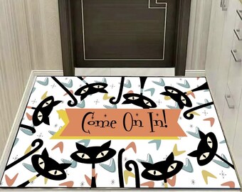 Atomic Cat Door Mat, MCM Welcome Mat, Come On In Door Mat, Welcome Rug