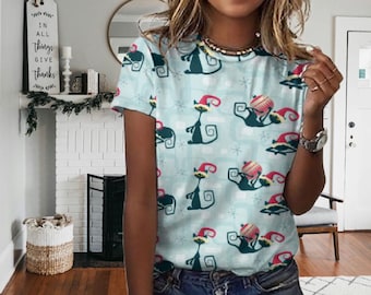 Atomic Cat vakantie-T-shirt, kerst midden van de eeuw modern T-shirt - retro dames T-shirt leuke damestop