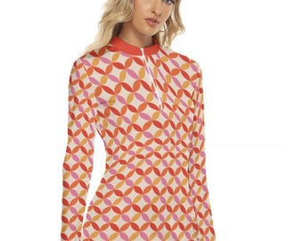 Mid Mod Dress, Hippie Geo Abstract Zipper Long Sleeve Dress, Gogo Dress, Shift Dress, 60s dress style, Mod 60s dress, Vintage style dress