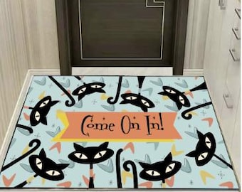 Atomic Cat Door Mat, MCM Welcome Mat, Come On In Door Mat, Welcome Rug