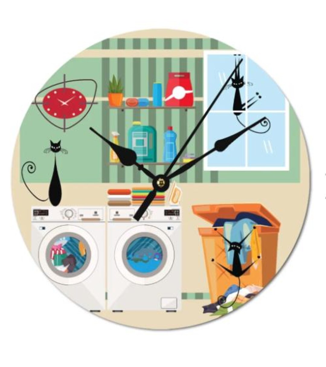 Laundry Wall Clock- MCM Retro Atomic Cat Clock for Wall - Etsy