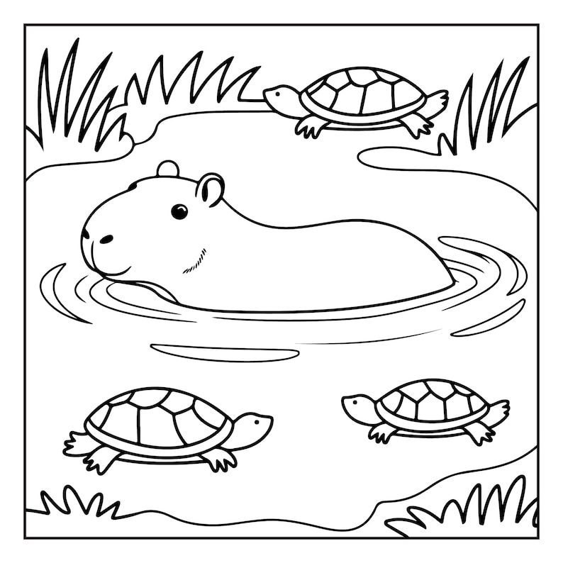 Printable PDF Capybara Coloring Pages for Kids and Adults - Etsy