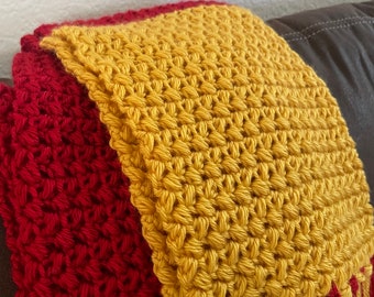 Handmade Crochet Fringed Scarf | Kansas City Chiefs | Red and Gold