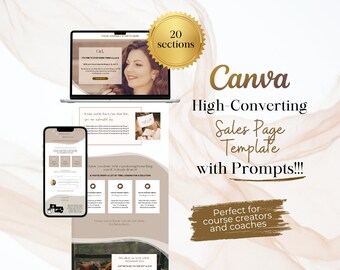 Canva Sales Page Template with Prompts | Coaching Course Sales Page | Coaching Template Canva | Website Template Canva