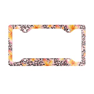 Cheetah Luau Stylish Metal License Plate Frame, Floral Car Decor, Unique Gift for Her, Personalized Auto Accessory, License Plate Holder