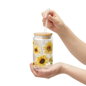 Sunflower Cute Iced Coffee Cup- Glass Cup With Straw, Gift For Her, Sunflower Lover Gift