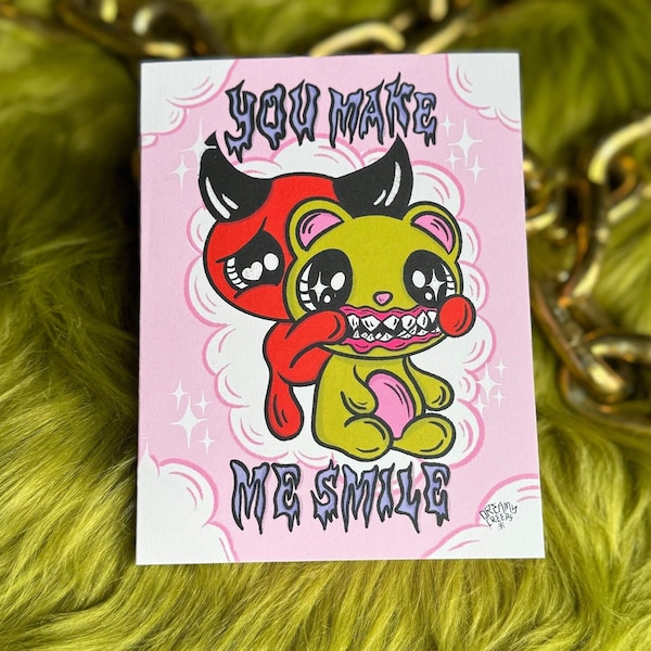 You Make Me Smile Creepy Cute Valentine Card for Friend or Lover