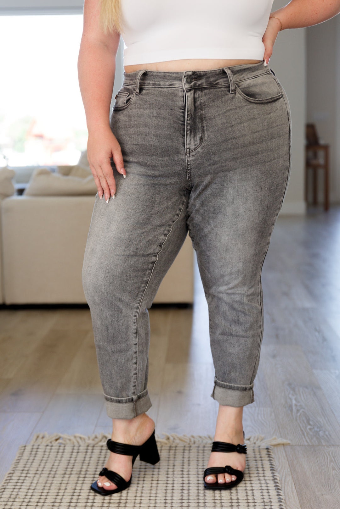 High Rise Stone Wash Slim Jeans Gray - Etsy