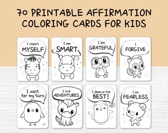 70 kleurkaarten affirmatie voor kinderen, afdrukbare positiviteitskaarten (digitale download)