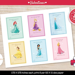 Cartes de Saint-Valentin princesse, Saint-Valentin pour classe d'enfants, Cartes de Saint-Valentin à imprimer pour enfants, Saint-Valentin pour classe d'enfants
