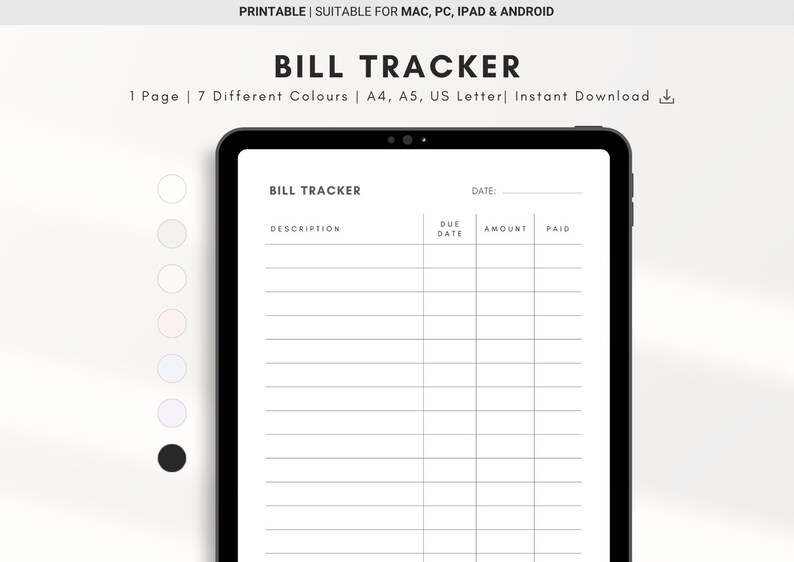 Monthly Bill Tracker Financial Planner, Undated Printable Tracker, Bill ...