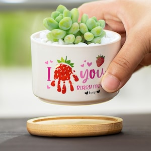 Personalized Handprint Plant Pot Gift, Custom Love You Berry Much Succulent Planter Pot, Baby Handprint Gift For Grandma, Mother's Day Gifts