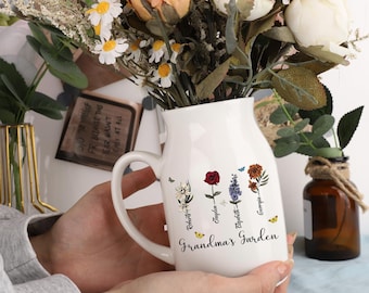 Custom Christmas Gift For Grandma, Grandma&#39;s Garden Flower Vase, Personalized Birth Flower Grandkid Flower Vase, Gift with Kids names