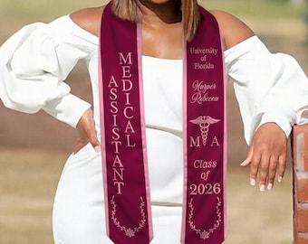 Embroidered Medical Assistant Graduation Stole, Personalized MA College Grad Sash, Future Nurse Gifts, Class of 2026