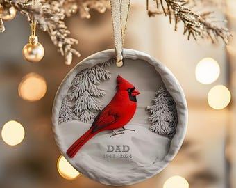 Custom Memorial Cardinal Ornament, Dad Remembrance Christmas Ornament, In Loving Memory Sympathy Gift