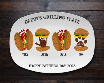 Handprint Grilling Plate for Dad, Custom Father's Day Gift, BBQ Gift for Dad, Personalized Platter Gift For Grandpa