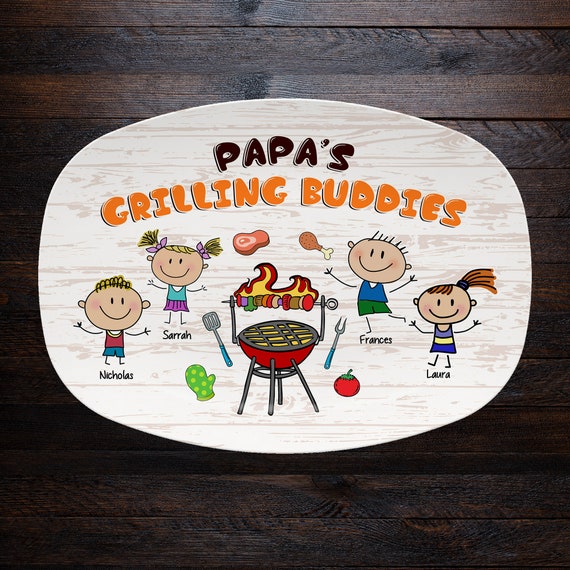 Papa's Grilling Buddies - Gift For Grandpa, Dad, Father - Personalized Plate Designed By Antonietta Defendant