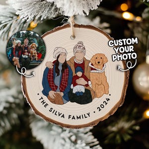Personalized Family Portrait Wooden Ornament, Watercolor Drawing from Picture Christmas Decorations, Unique Xmas Gifts for Her