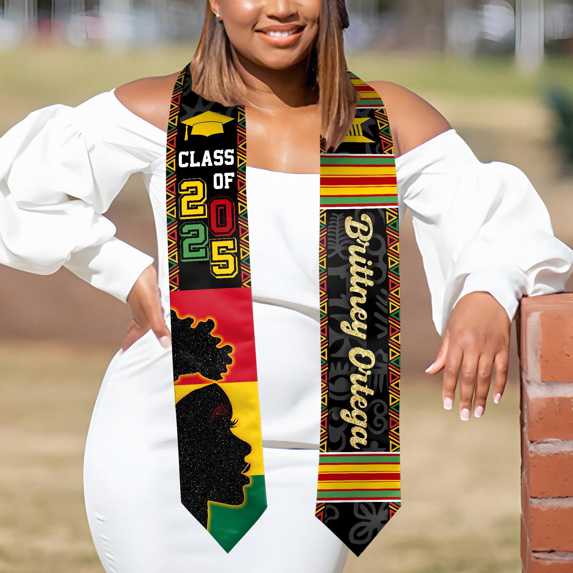 Personalized Flag Graduation Stole 2025, Custom Kente Mix Graduation Sash, Ghana Flag Stole, Gift for Graduates, Class of 2025