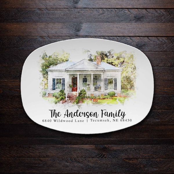 Custom Watercolor House Portrait Platter, Personalized Watercolor House Painting Plate, Housewarming Gift, First Home Gift