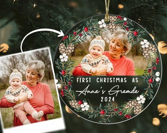 Custom Family First Christmas Ornament, Personalized Photo Ornament For Grandma, First Christmas As Grandparents, New Baby Gifts