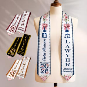 Étole de remise des diplômes d'avocat personnalisée, ceinture de remise de diplômes de faculté de droit personnalisée, cadeau pour avocat, promotion 2026